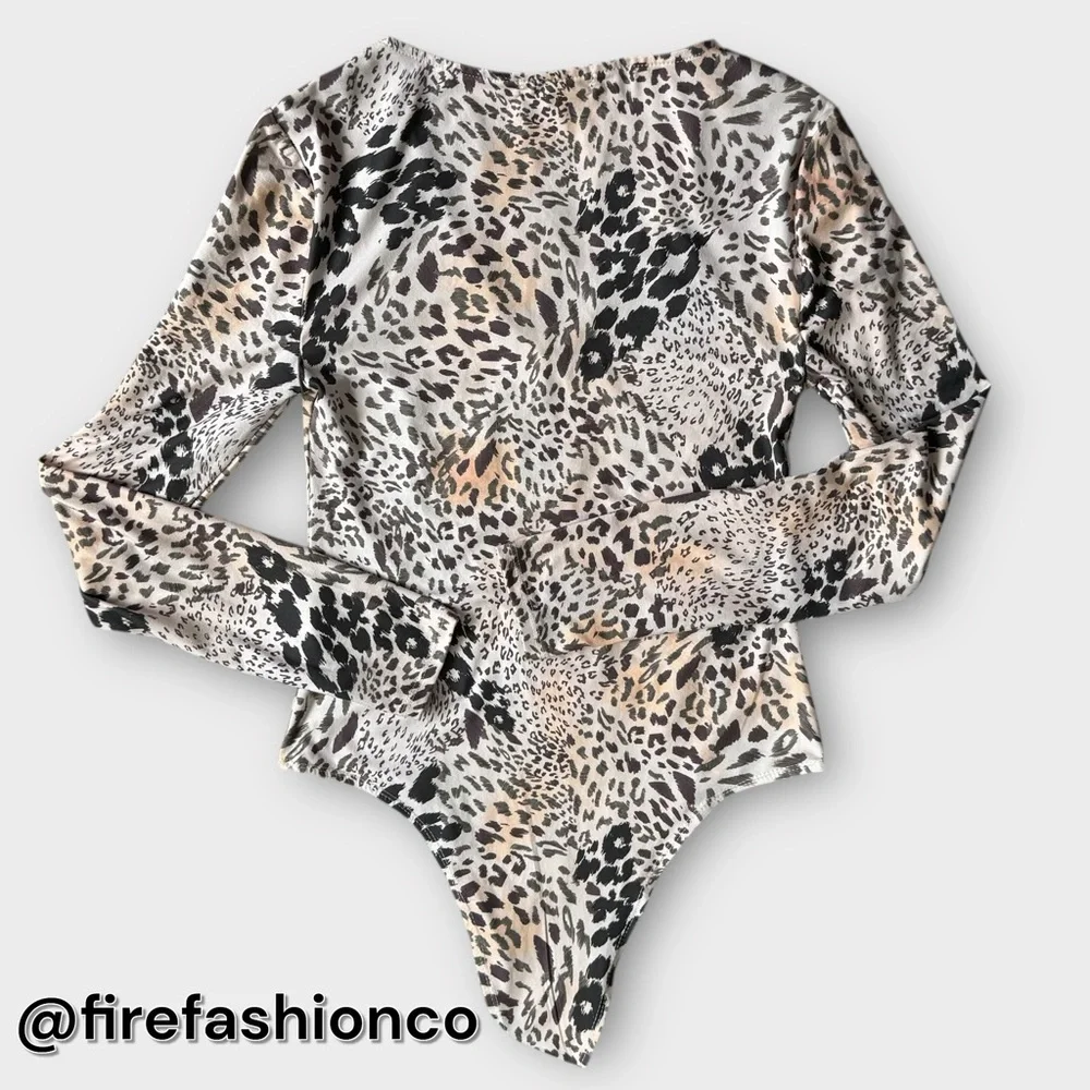 STEVE MADDEN ANIMAL PRINT LONG SLEEVE BODYSUIT MEDIUM BOHO INDIE WESTERN - Picture 2 of 8